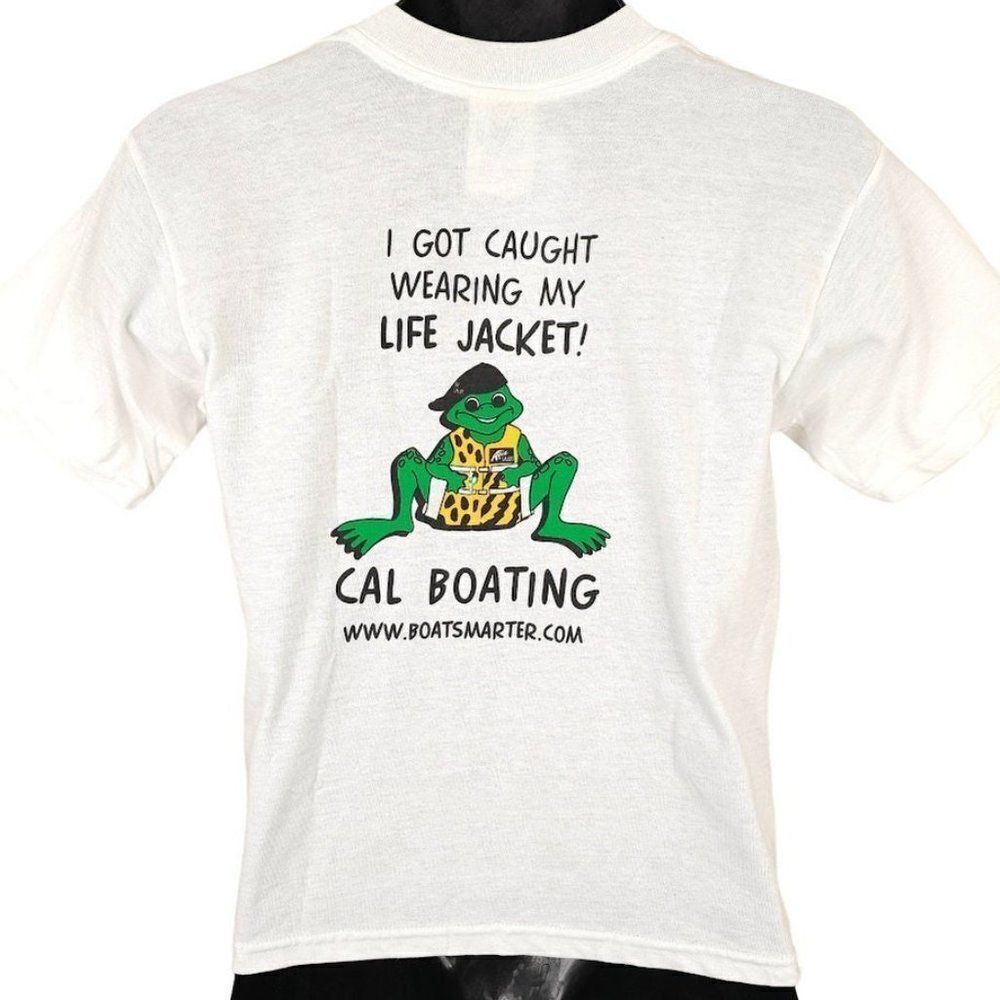 Vintage Boating Frog T Shirt Mens Size XS White 90s Life Jacket Made In USA